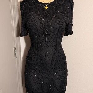 Beautiful Silky Nites black beaded dress with sequin embellishments